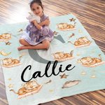 Personalised Cute Sleep Animal Moon Star Soft Throw Blanket with Name and Initial Birthday Baby Shower Gift for Kids