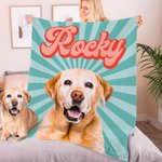 Personalizado Multicolor Amanecer Rayo Perro Gato Retrato Foto Manta Suave con Nombre Regalo de Cumpleaños para Amante de Mascotas