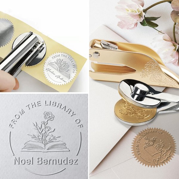 Personalized Bookish Flower Cute Reading Cat Library Embossing Stamp Hand-held Embosser with Name Birthday Book Club Gift for Bookworms
