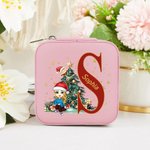 Personalised Santa Hat Cartoon Character Christmas Tree Initial Leather Travel Jewellery Box with Name Birthday Christmas Gift for Family Kids