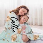 Personalised Cute Sleep Animal Moon Star Soft Throw Blanket with Name and Initial Birthday Baby Shower Gift for Kids
