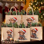 Sac en toile de jute réutilisable avec nom Cadeau d'anniversaire Cadeau de Noël pour les amoureux de la famille Highland Cow 6