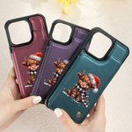 Gepersonaliseerde naam kerstmuts Highland koe lederen Flip Wallet telefoon geval met kaarthouder en RFID-blokkering verjaardag kerstcadeau voor familie vriend