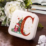 Personalised Santa Hat Cartoon Character Christmas Tree Initial Leather Travel Jewellery Box with Name Birthday Christmas Gift for Family Kids