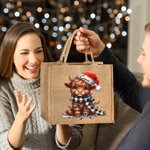 Sac en toile de jute réutilisable avec nom Cadeau d'anniversaire Cadeau de Noël pour les amoureux de la famille Highland Cow 5