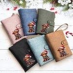 Personlig pläd scarf namn Santa Hat Highland Cow Trifold läder armband plånbok med korthållare jul födelsedag present till kvinnor flickor