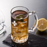 Personalized Funny Prescription Engraved Name 16oz Glass Whisky Beer Mug with Handle Slate Coaster Set Birthday Gift for Dad Grandpa Liquor Lover
