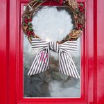 Personalized Black Ticking Stripe Wreath Sash with Embroidered Monogram Front Door Farmhouse Decor Christmas Housewarming Gift for Friend