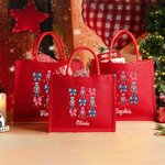 Personalized Bow Nutcracker Red Reusable Jute Tote Bag with Name Birthday Christmas Party Gift for Friend Family
