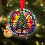 Personalized Stained Glass Christmas Tree Merry & Bright Ceramic Ornament with Text Vibrant Color Holiday Decor Religious Christmas Gift for Family