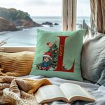 Personalizzato Cartoon Character Christmas Tree Initial Throw Pillow Cover con nome Home Decor Compleanno regalo di Natale per i bambini della famigli