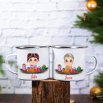 Personalised Cute Cartoon Reindeer Elf Girl Boy Receiving Gift Box 11oz Enamel Mug with Name Birthday Christmas Gift for Kids