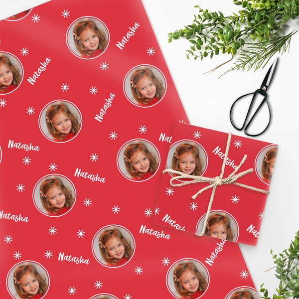 Personalized Classic Snowflake Holiday Face Photo Wrapping Paper Christmas Birthday Gift for Family