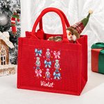 Personalized Bow Nutcracker Red Reusable Jute Tote Bag with Name Birthday Christmas Party Gift for Friend Family