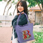 Personnalisé 3D Floral Initial Large Corduroy Tote Bag with Name and Handle for Casual Shopping Work Christmas Gift for Women 7