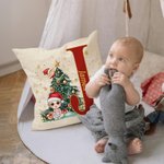 Personalizzato Cartoon Character Christmas Tree Initial Throw Pillow Cover con nome Home Decor Compleanno regalo di Natale per i bambini della famigli