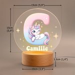 Personalisiertes Fantasie Einhorn LED-Nachtlicht mit Initiale Namen Holz Basis Geburtstag Babyparty Geschenk für Mädchen