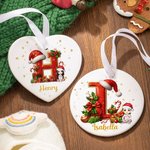 Personalized Cartoon Character Santa Hat Initial Ceramic Ornament with Name Christmas Gift for Family Friends