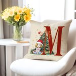 Personalizzato Cartoon Character Christmas Tree Initial Throw Pillow Cover con nome Home Decor Compleanno regalo di Natale per i bambini della famigli