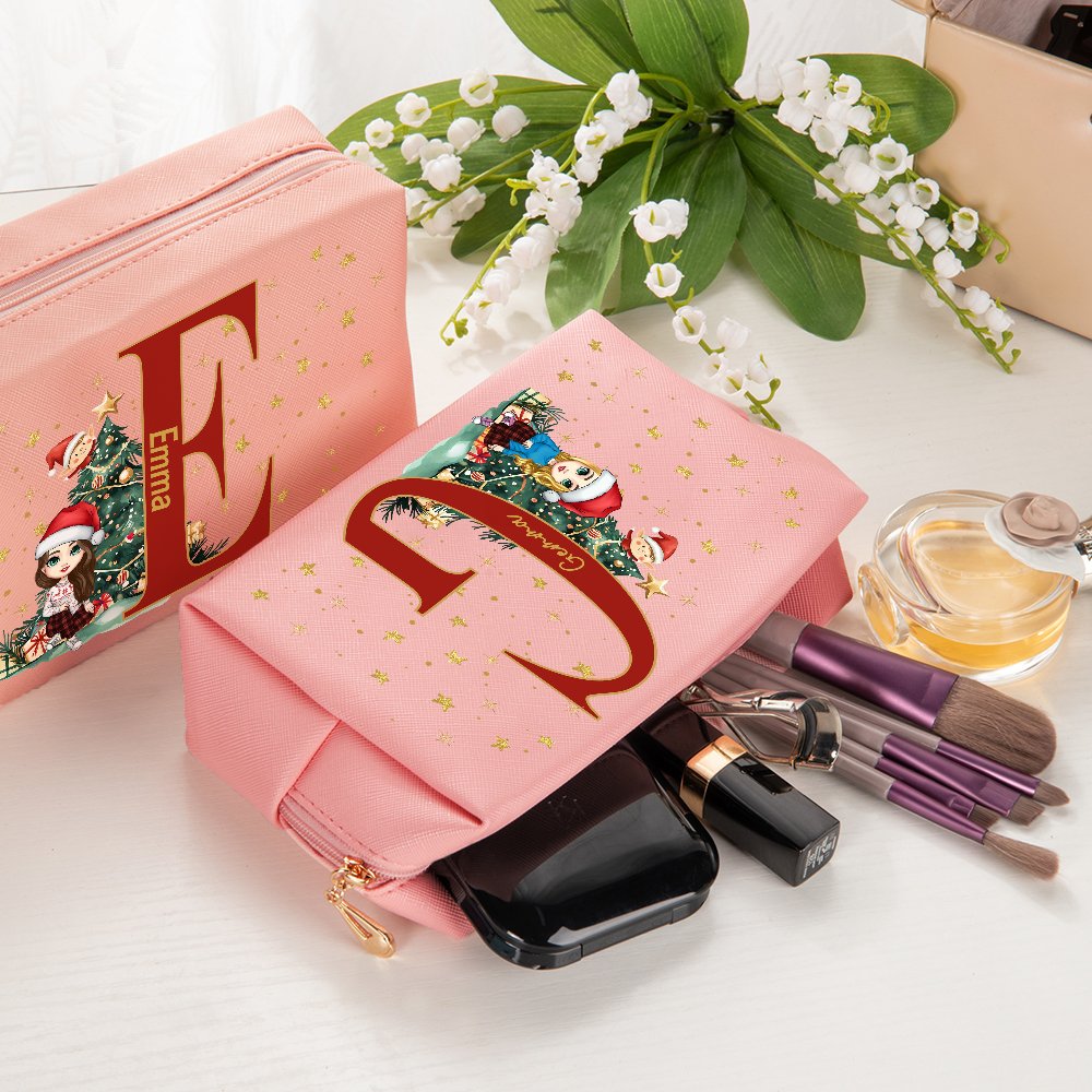 Sac de maquillage en cuir avec nom Cadeau de Noël pour la famille et les enfants 4
