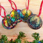 Personalized Stained Glass Christmas Tree Merry & Bright Ceramic Ornament with Text Vibrant Color Holiday Decor Religious Christmas Gift for Family