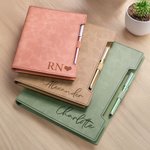 Personalised Engraved Monogrammed Leather Refillable Binder Notebook and Pen Set with 160 Lined Pages Birthday Gift for Family Friend Business Staff
