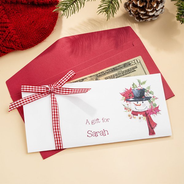 Personalized Christmas Cute Snowman Name Money Cash Gift Card Holder with Envelop Christmas Gift for Boys Girls