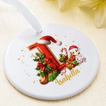 Personalized Cartoon Character Santa Hat Initial Ceramic Ornament with Name Christmas Gift for Family Friends