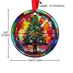 Personalized Stained Glass Christmas Tree Merry & Bright Ceramic Ornament with Text Vibrant Color Holiday Decor Religious Christmas Gift for Family