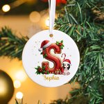 Personalized Cartoon Character Santa Hat Initial Ceramic Ornament with Name Christmas Gift for Family Friends