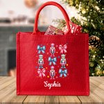 Personalized Bow Nutcracker Red Reusable Jute Tote Bag with Name Birthday Christmas Party Gift for Friend Family