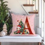 Personalizzato Cartoon Character Christmas Tree Initial Throw Pillow Cover con nome Home Decor Compleanno regalo di Natale per i bambini della famigli