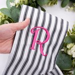 Personalized Black Ticking Stripe Wreath Sash with Embroidered Monogram Front Door Farmhouse Decor Christmas Housewarming Gift for Friend