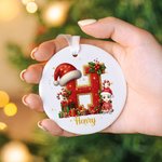 Personalized Cartoon Character Santa Hat Initial Ceramic Ornament with Name Christmas Gift for Family Friends