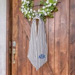 Personalized Black Ticking Stripe Wreath Sash with Embroidered Monogram Front Door Farmhouse Decor Christmas Housewarming Gift for Friend