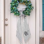 Personalized Black Ticking Stripe Wreath Sash with Embroidered Monogram Front Door Farmhouse Decor Christmas Housewarming Gift for Friend