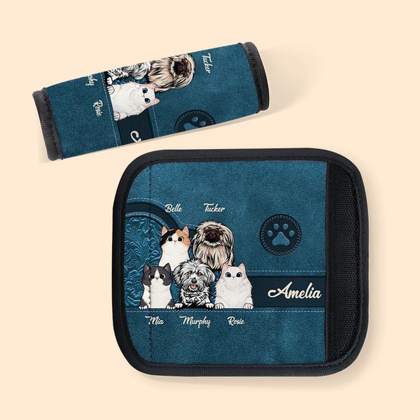 Personalised Cute Paw Dog Cat Luggage Handle Wraps with Name and Contact Card Set of Travel Accessories Gift for Pet Lovers