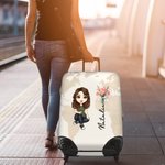 Carte du Monde Personnalisée Fleur de Naissance Dessin Animé 18-32 Pouces Housse de Bagage avec Nom Accessoires de Voyage Cadeau d'Anniversaire pour Femmes Hommes Filles