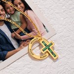 Gepersonaliseerde Unisex Geboortesteen Kruis Meerdere Namen Cirkel Hanger Halsketting Gegraveerd Geloofssieraden Verjaardag Doop Kerstcadeau voor Papa