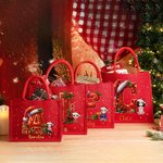 Personalised Holly Santa Hat Initial Cartoon Character Red Jute Gift Tote Bag with Name Birthday Christmas Gift for Family Kids