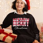 Personnalisé Multicolore Plaid Merry Christmas T-shirt Unisexe Sweatshirt Hoodie avec 1-6 noms Noël Cadeau de vacances pour la famille