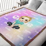 Personalized Gradient Color Cute Cartoon Character Fringed Soft Throw Blanket with Name Home Decor Birthday Christmas Gift