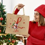 Personalized Cute Santa Hat Snowman Snowflake Large Jute Tote Bag with Initial and Name Festival Christmas Gift for Family Kids