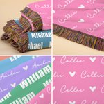 Couverture personnalisée à franges en forme de nuage de mots multicolores avec noms Cadeau d'anniversaire et de Noël pour les enfants et la famille