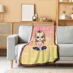 Personalized Gradient Color Cute Cartoon Character Fringed Soft Throw Blanket with Name Home Decor Birthday Christmas Gift