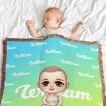 Personalized Gradient Color Cute Cartoon Character Fringed Soft Throw Blanket with Name Home Decor Birthday Christmas Gift
