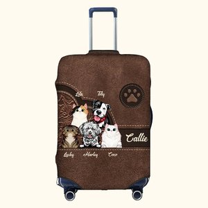 Personalizzato modello retrò Cartoon 1-6 Cani Gatti Paw Print 18-32 Pollici Copribagagli con nome Compleanno Accessori da viaggio Regalo per gli amanti degli animali domestici