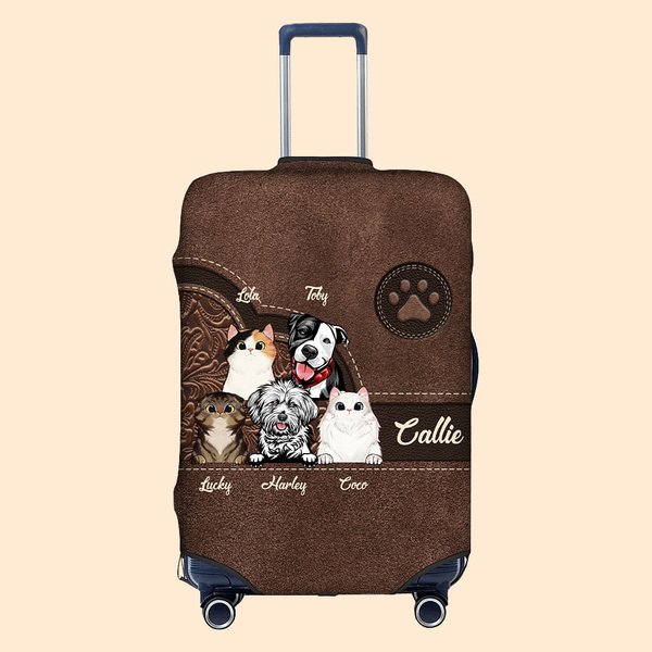 Personalizzato modello retrò Cartoon 1-6 Cani Gatti Paw Print 18-32 Pollici Copribagagli con nome Compleanno Accessori da viaggio Regalo per gli amanti degli animali domestici