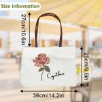 Personalized Birth Flower Canvas Name Tote Bag with Button Shopping Accessory Birthday Gift for Women Besties