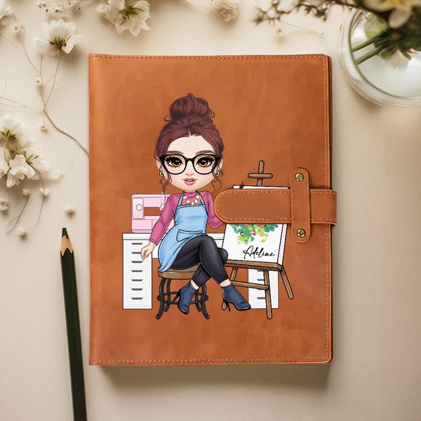 Personalized Cartoon Character A5 Sketch 50 Sheets Leather Cover Notebook with Name and Storage Pocket Birthday Anniversary Gift for Painting Lovers